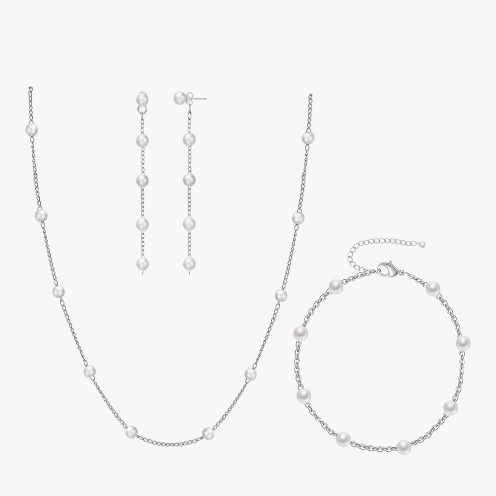 Elegant Silver Pearl Jewelry Set